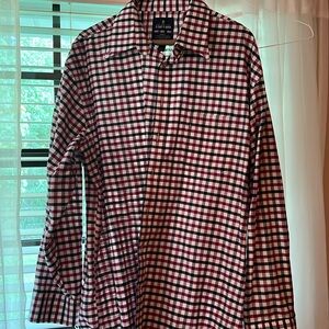 Stafford 17.5 34-35 Oxford dress shirt.  Color: Navy and burgundy.